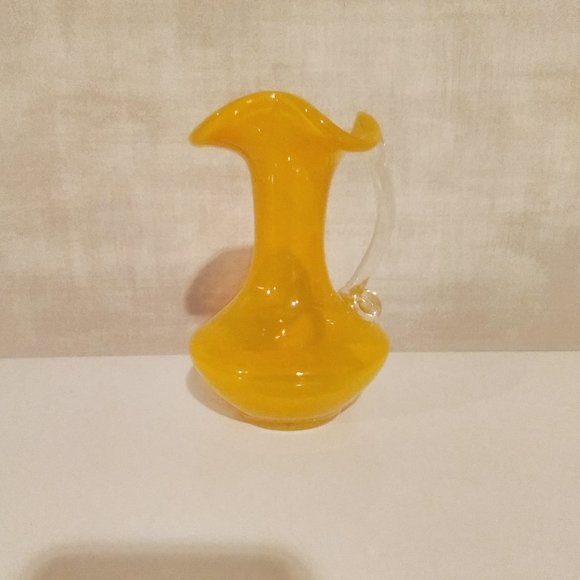 Other - PILGRIM GLASS HAND BLOWN Yellow & Clear Glass Vase 5"
